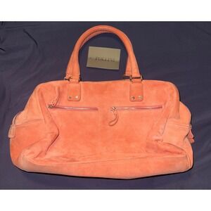 Studio Pollini Peach Suede Satchel Bag Gold Hardware Italian Designer Duffle